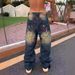 Men's Clothing Retro Gradient Letter Embroidered Jeans Men And Women Trendy Straight Loose Mopping Pants_mkmklike.com