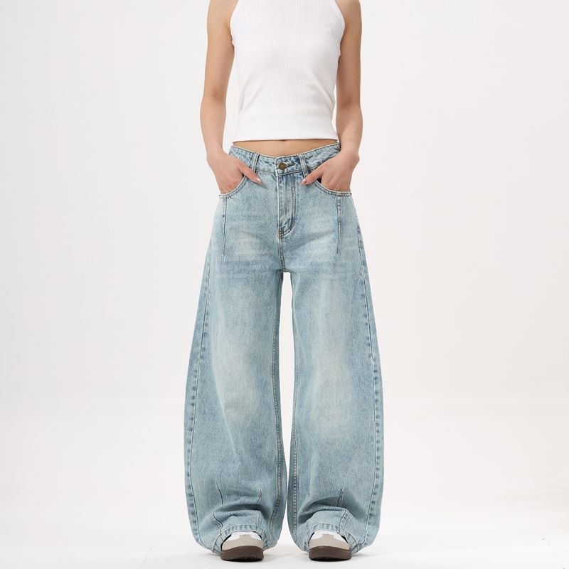 Women's Clothing High Street Baggy Jeans Slub Scimitar Jeans Unisex Wide Leg Pants Loose Profile_mkmklike.com