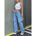 Men's Clothing High Waist Ripped Washed Straight Leg Jeans For Women - Relaxed Fit, Trendy & Versatile (Light Blue, Medium Blue, Black)_mkmklike.com