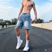 Men's Lightning Pattern Washed Distressed Denim Shorts Summer Thin Straight Leg Five Point Pants Trendy American Brand Vibe Cool And Stylish_mkmklike.com