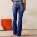 Vintage Stretch Flare Jeans For Women - Retro High Waist Denim Pants With Distressed Wash, Street Style Comfort Fit (Dark Blue/Light Blue/Black)_mkmklike.com