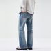 Clanfit Ripped Jeans Patched Detail High Street Retro Style Straight Leg Loose Fit Heavyweight Men's Trousers_mkmklike.com