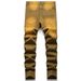 Men's Straight Leg Distressed Jeans - Vintage Washed Brown Cotton Denim Pants With Ripped Details, Non-Stretch Urban Streetwear_mkmklike.com