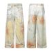 American Style 3D Hand-Painted Printed Heavy Lace Distressed Baggy Chain Jeans_mkmklike.com