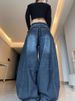 American Retro Dark Blue High-Waisted Straight-Leg Jeans For Women, Autumn And Winter High Street Design, Loose Slimming_mkmklike.com