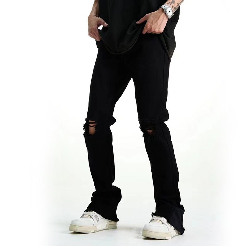 Men's Clothing Retro high street ripped jeans slim fit skinny trousers men's brand straight black trousers_mkmklike.com