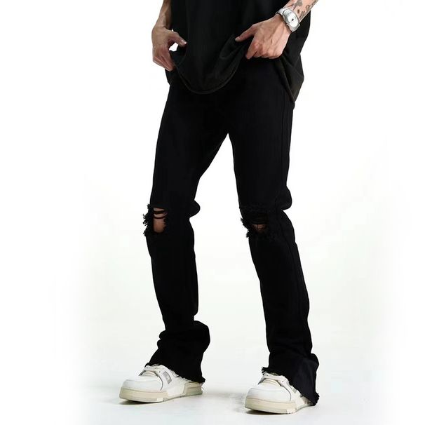 Men's Clothing Retro high street ripped jeans slim fit skinny trousers men's brand straight black trousers_mkmklike.com