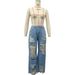 foreign Trade Women's Fashion Solid Color Loose Casual Sexy Ripped Hollow Straight Jeans For Women Wholesale_mkmklike.com