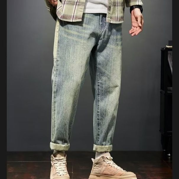 Japanese Workwear Jeans For Men – Straight Loose Fit, Retro Denim Pants With Rugged Style_mkmklike.com