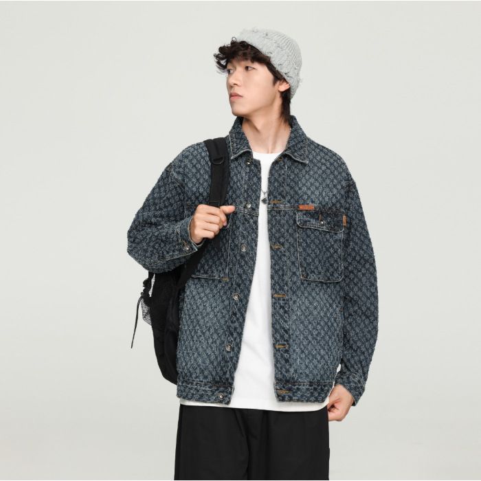 Xiaoxiangfeng Denim Spring Loose Fashion Brand Workwear Jacket Men's Trend Plus Size American Top_mkmklike.com
