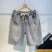 Vintage Washed Denim Shorts For Men, Comfortable Relaxed Fit 5-Pocket Casual Knee-Length Shorts With Adjustable Belt Loops_mkmklike.com