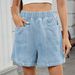 Women's Summer Washed Denim Casual Shorts Elastic Waist Trendy Style European American Cross Border E-commerce Regular Fit_mkmklike.com