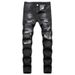 Men's Vintage Black Straight Jeans – Mid Waist Non-Stretch Denim With Multi-Hole Details (Retro Casual Fit)_mkmklike.com