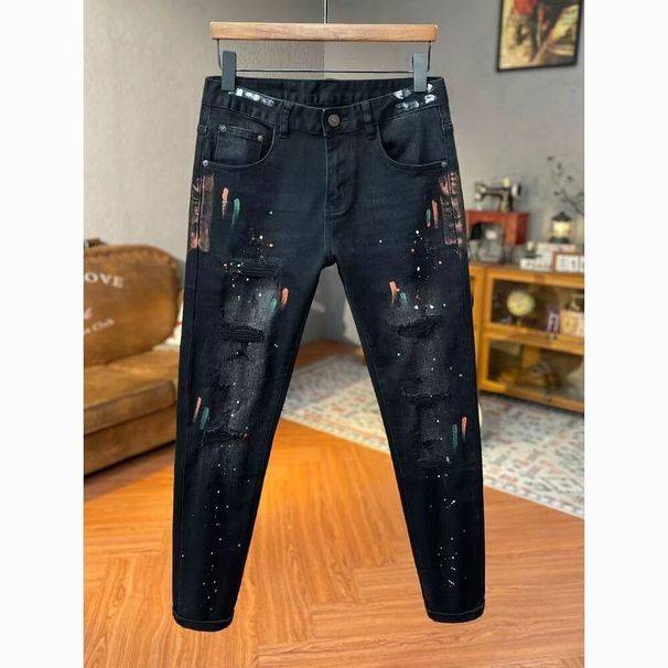 Men's Clothing Men's Black Ripped Jeans – Slim Fit Stretch Denim Pants With Distressed Style_mkmklike.com