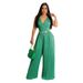Women's Clothing sleeveless temperament casual V neck waist pleated loose wide leg jumpsuit_mkmklike.com
