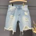 Men's Clothing Light Colored Ripped Denim Shorts For Men Summer Thin Loose Casual Mid-Length Five Point Trendy Versatile Retro Pants_mkmklike.com