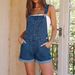 Women's Adjustable Strap Denim Overalls With Rolled Hem - Vintage Washed Blue Casual Jumpsuit For Everyday Wear_mkmklike.com