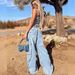 Vintage Washed Blue Cargo Jeans – Relaxed Straight-Leg Denim Pants For Women_mkmklike.com