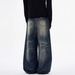 Men's American Style Washed Distressed Wide Leg Jeans Loose Fit High Street Straight Leg Floor Length Trousers Black Blue Cotton_mkmklike.com