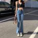 Women's Retro High-Waisted Stretch Slim Fit Flared Jeans Korean Style Straight Leg with Slit And Flowing Drape_mkmklike.com