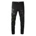 Men Snake Embroidery Jeans Skinny Tapered Stretch Denim Pants Streetwear Holes Ripped Leather Patch Patchwork Trousers_mkmklike.com
