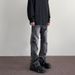 Men's And Women's Washed Water Distressed Laser Textured Pants, Unisex With Slightly Flared Holes, Black Gray Jeans,_mkmklike.com