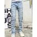Men's Stretch Patchwork Jeans – Euro-American Slim Fit Denim Pants With Layered Design (Light Blue/Pink/Black/Khaki, Button Fly, Summer Casual)_mkmklike.com