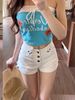 Women's White High Waisted Denim Shorts, New Summer 2026 Style, Slim Fit, Button Down A Line Bodycon Hot Pants._mkmklike.com