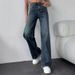 Women’s Classic High-Waisted Flared Jeans – Vintage Blue Wash, Comfortable Cotton Blend, Office & Casual Styling (Sizes 25-32)_mkmklike.com