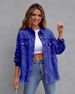 K New Solid Color Mid Length Long Sleeved Denim Jacket With Holes, European And American Style Jacket For Women_mkmklike.com