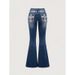 Fashionable Women's Flared Denim Pants Embroidered Back Pocket Design, Embellished With Rhinestones, Suitable For All_mkmklike.com