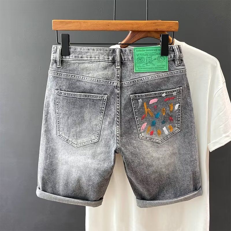 Cowboy Men's Summer 2024 Korean Version Thin Black Gray Elastic Five Quarter Pants Trendy Brand Internet Famous_mkmklike.com