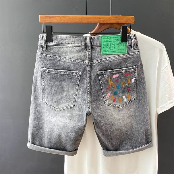 Cowboy Men's Summer 2024 Korean Version Thin Black Gray Elastic Five Quarter Pants Trendy Brand Internet Famous_mkmklike.com