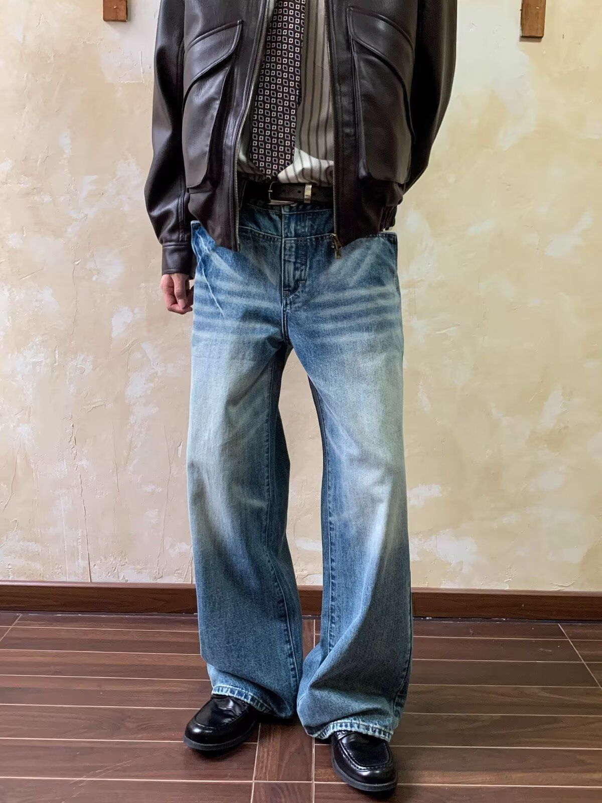 Men's Clothing Retro Washed Distressed Denim Jeans High Waisted Wide Leg Loose Fitting Floor Length New Summer Style Fashion_mkmklike.com