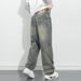 Men's Autumn/Winter Washed Distressed Retro Blue Jeans Embroidered Patchwork Loose Straight Leg Street Style Denim_mkmklike.com