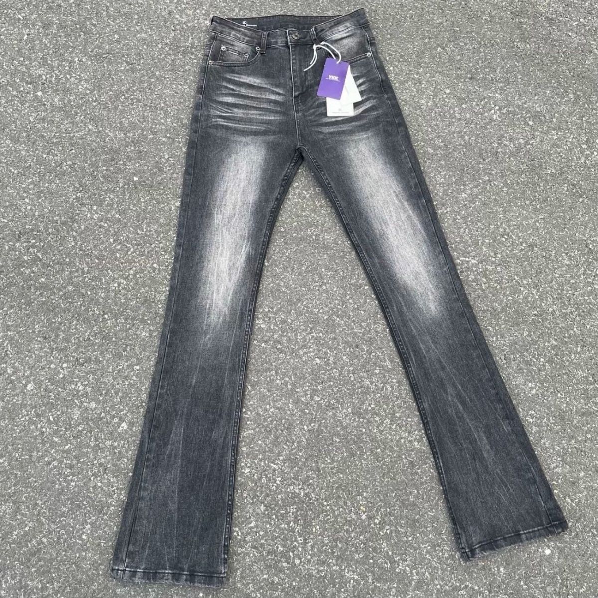 American High Street 517 Clean Fit Heavy Washed Cat Whiskers Ice Blue Slightly Flared Stretch Slim Jeans For Men Trendy_mkmklike.com