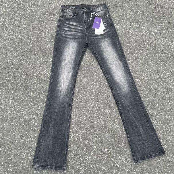 American High Street 517 Clean Fit Heavy Washed Cat Whiskers Ice Blue Slightly Flared Stretch Slim Jeans For Men Trendy_mkmklike.com