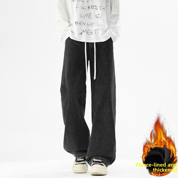 Fleece Straight Jeans Men's Beauty High Street Wide-leg Pants Casual Long Pants Men_mkmklike.com
