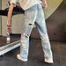"Men's Distressed Straight-Leg Jeans – Edgy Ripped Denim Pants (Relaxed Fit, Streetwear Style, Comfortable & Stylish)"_mkmklike.com