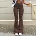 Women's High-Waisted Flared Jeans – Stretch Denim With Distressed Details (S-XXL, Coffee Brown)_mkmklike.com