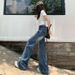 Distressed Washed American Vintage Jeans - High Waist Wide Leg Straight Flare Pants For Women_mkmklike.com