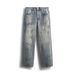 "Men's Retro Splatter Paint Jeans – Loose High Street Style, Washed Straight Leg Pants (Artistic Distressed, Summer Casual, Trendy Streetwear)"_mkmklike.com