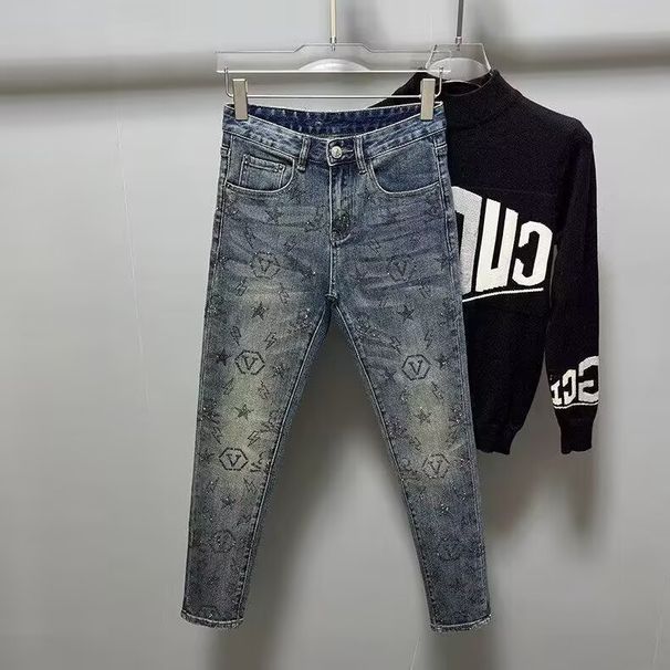 Men's Slim Fit Stretch Denim Jeans With Embroidery Detail - Comfortable Straight Leg Casual Pants For Teen & Young Adult_mkmklike.com