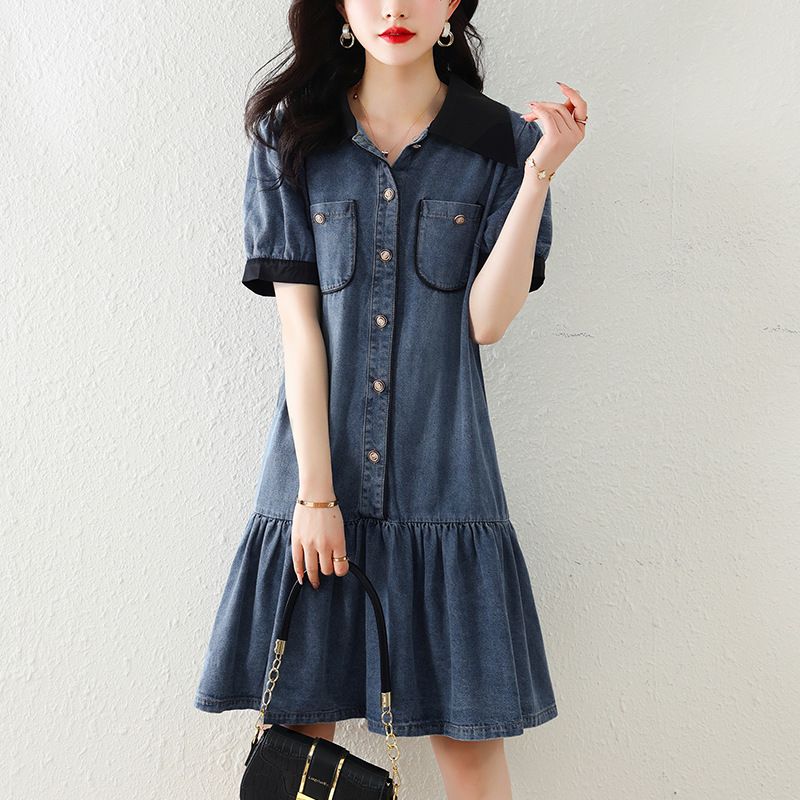 2025 Plus Size Women's Summer New Fashionable Loose Feeling, Age Reducing, Light Luxury Temperament Denim Dress_mkmklike.com