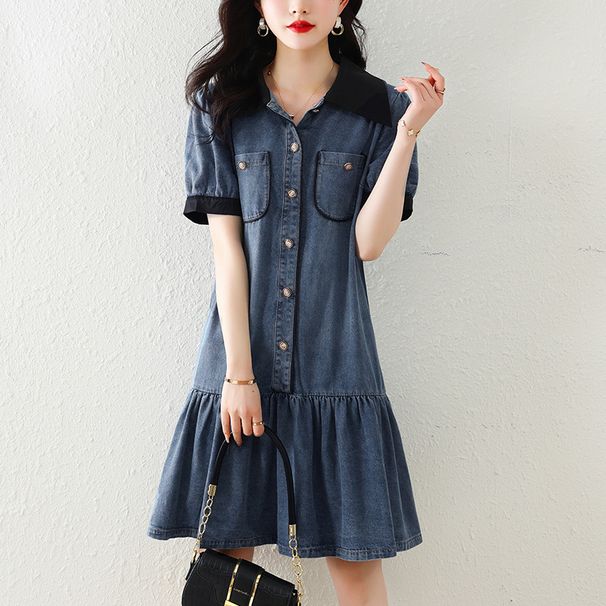 2025 Plus Size Women's Summer New Fashionable Loose Feeling, Age Reducing, Light Luxury Temperament Denim Dress_mkmklike.com