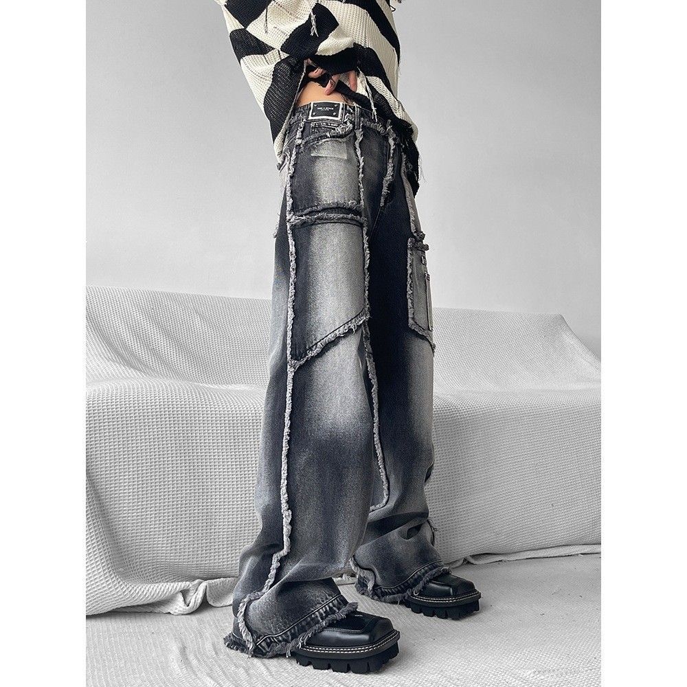 Men's Clothing High Street Niche Design Workwear Jeans Men's Loose Straight Autumn And Winter Raw Edge Casual Trousers Ins Trendy Pants_mkmklike.com