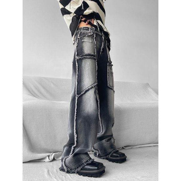 Men's Clothing High Street Niche Design Workwear Jeans Men's Loose Straight Autumn And Winter Raw Edge Casual Trousers Ins Trendy Pants_mkmklike.com