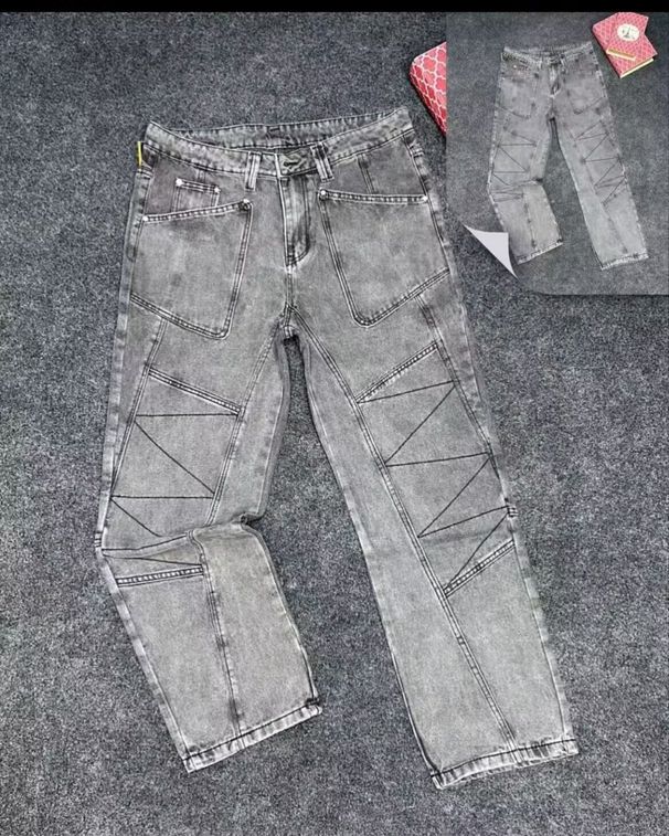 Men's Clothing High Street Washed Distressed Stitching Logging Jeans Men's Retro Fashion Trend Ink Splashed Print Wide Leg Trousers_mkmklike.com