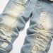 Step Into The Spot Retro Nostalgic Young Men's Street Style Heavy Work Hole Scratched Patched Fashion Casual Denim Trousers_mkmklike.com