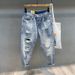 Men's Distressed Loose Fit Denim Jeans Straight Leg Nine-Part Harem Pants Spring 2024 Trendy Streetwear Casual_mkmklike.com